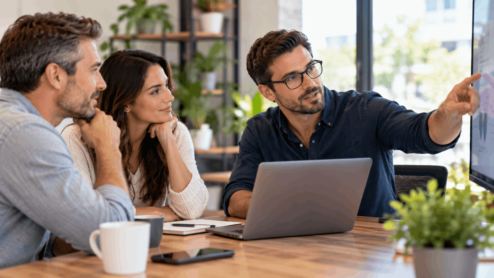 Local SEO agency consultant presenting digital marketing strategy to clients on screen