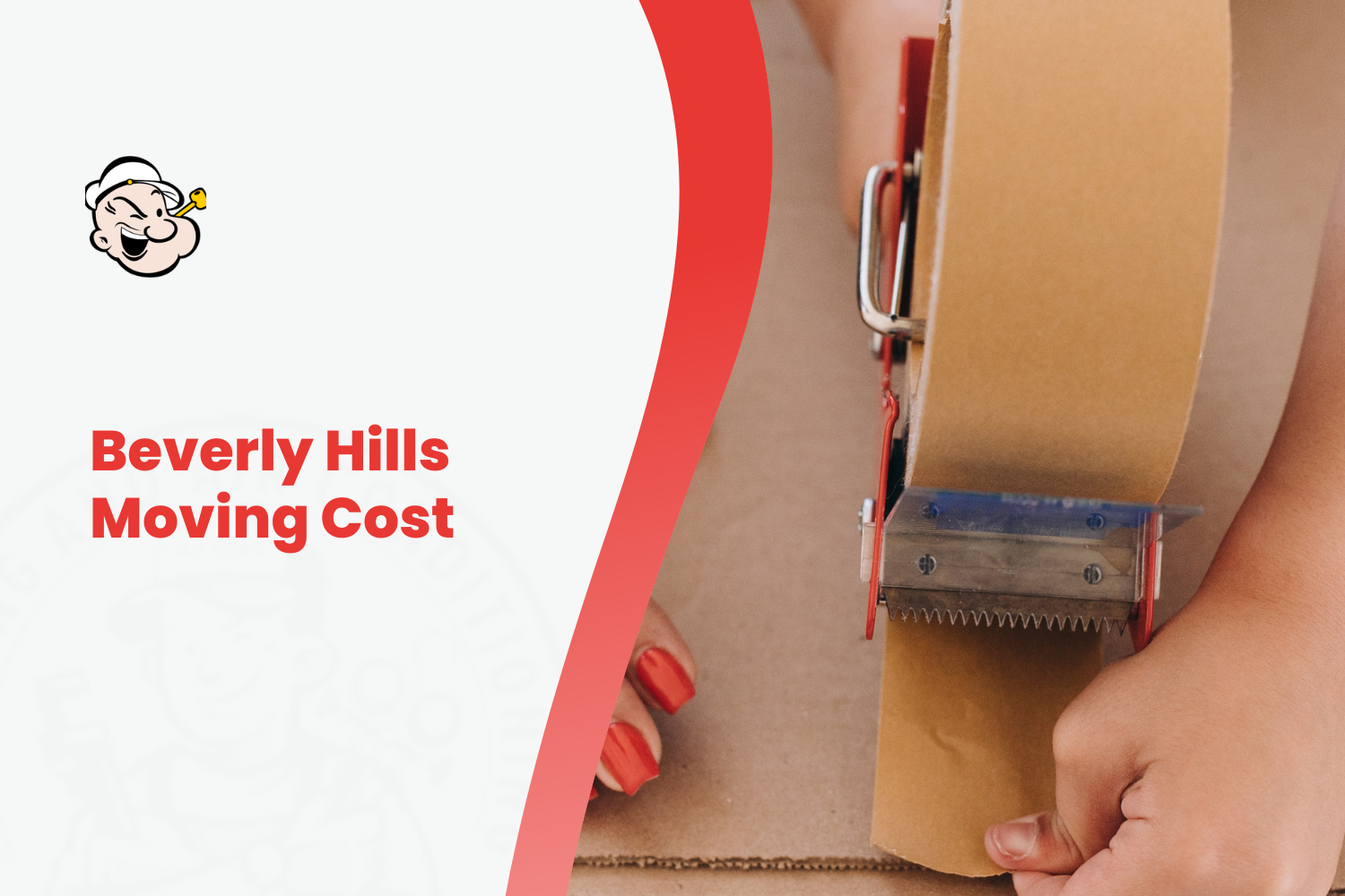 Person sealing cardboard moving box with packing tape dispenser in Beverly Hills