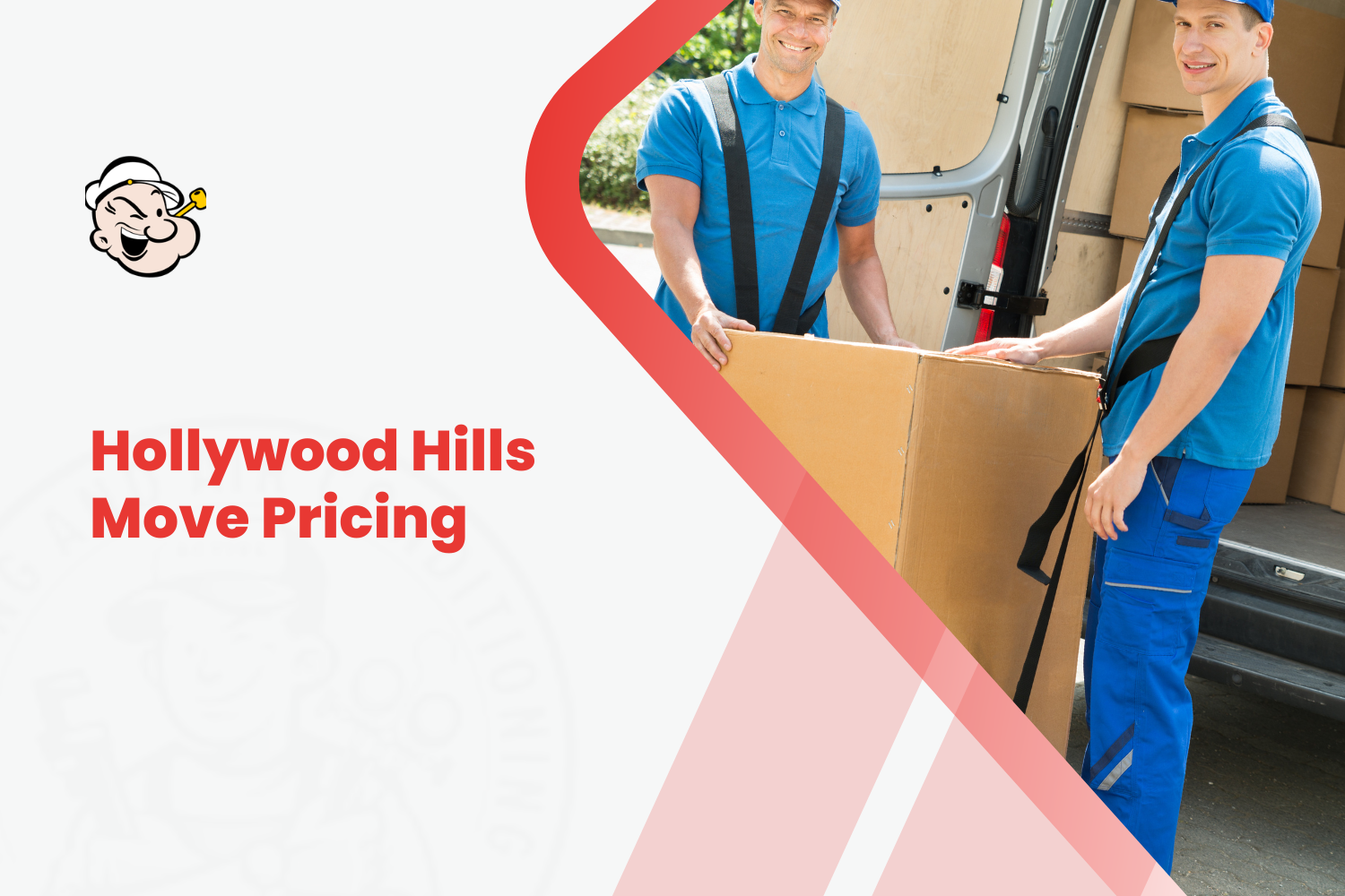 Two smiling movers in blue uniforms unloading cardboard boxes from moving van
