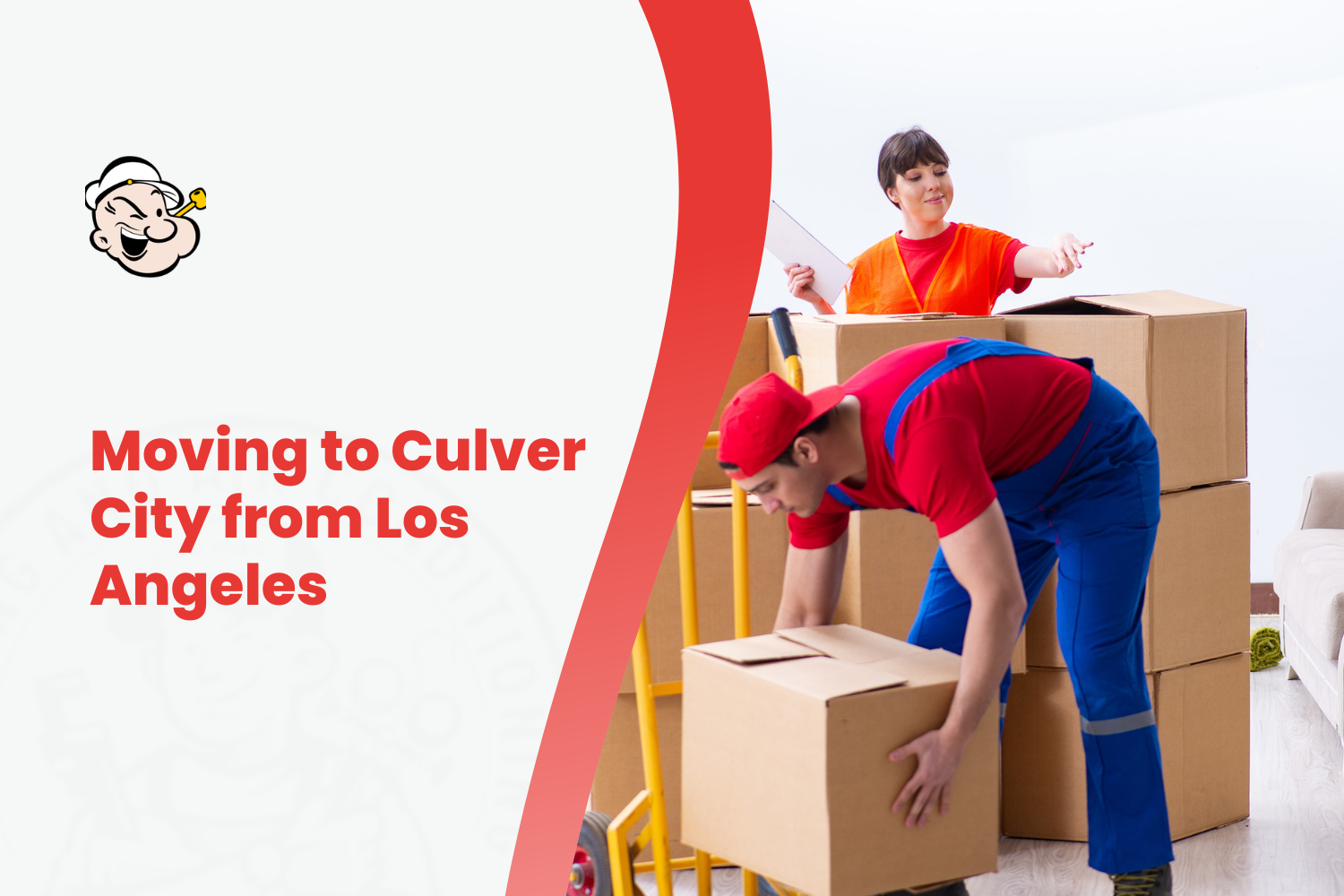 Movers loading cardboard boxes onto dolly when relocating from Los Angeles to Culver City