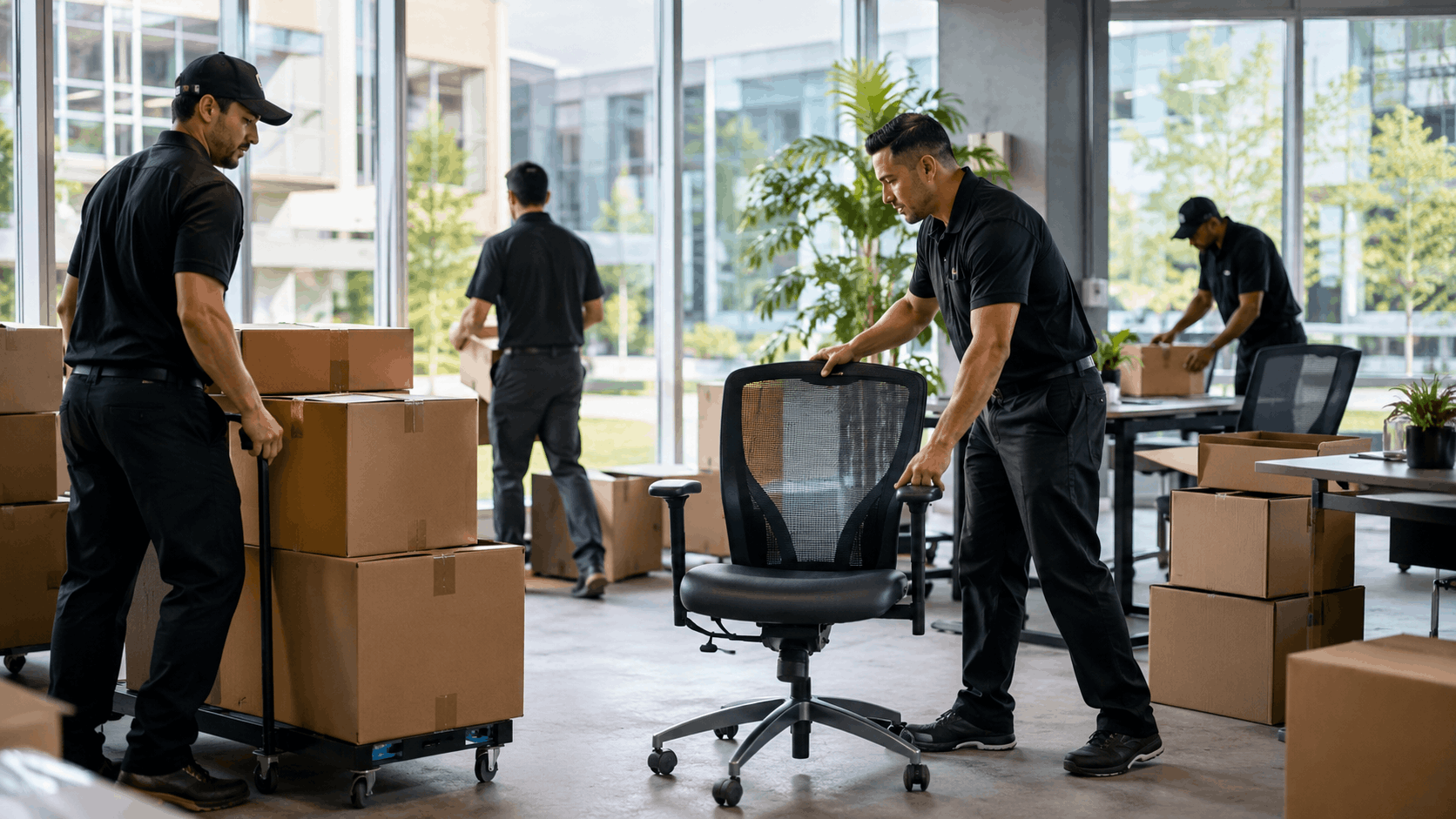 Professional Popeye Moving crew relocating office furniture and boxes in Los Angeles