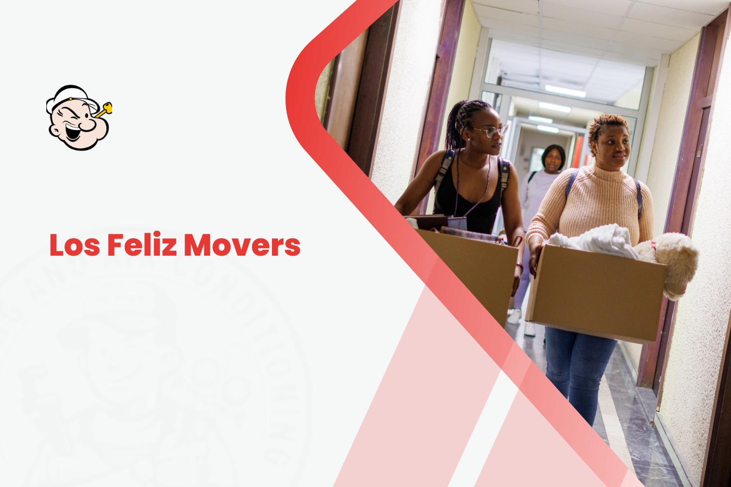 Two women carrying cardboard boxes while moving through a residential hallway corridor