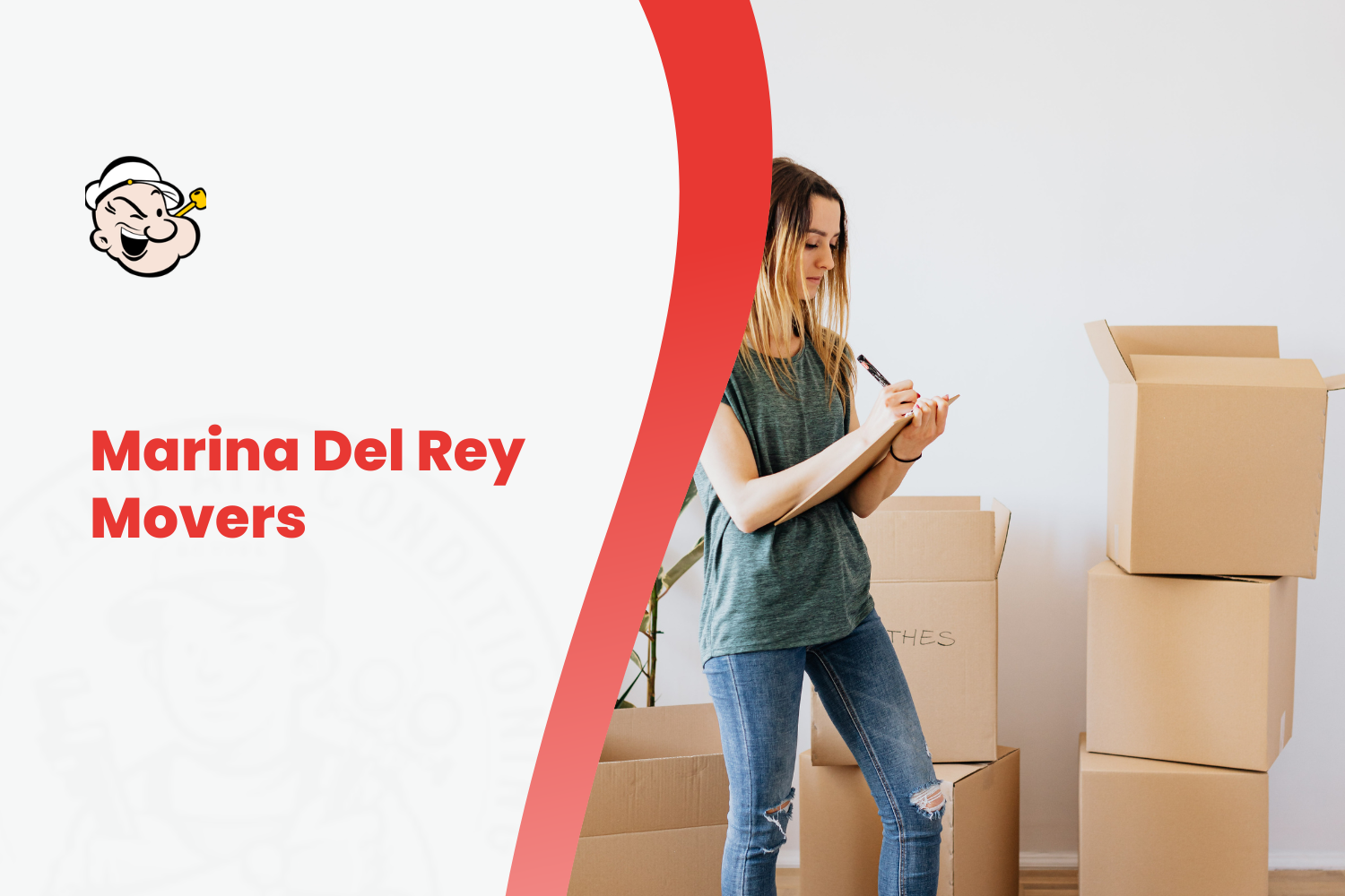 Woman writing on clipboard surrounded by moving boxes, Marina Del Rey Movers service