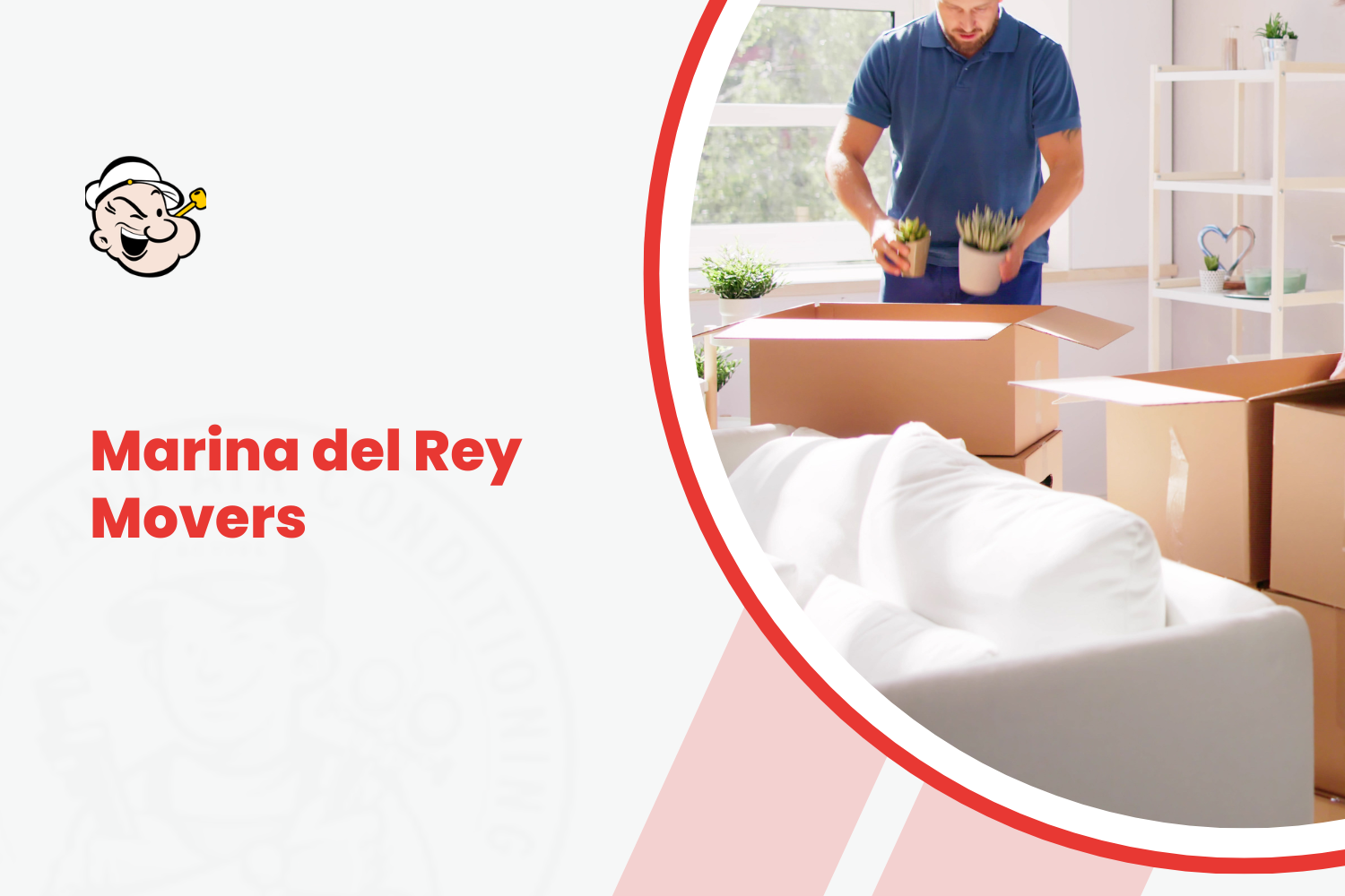 Marina del Rey Movers logo with man packing plants into cardboard moving boxes