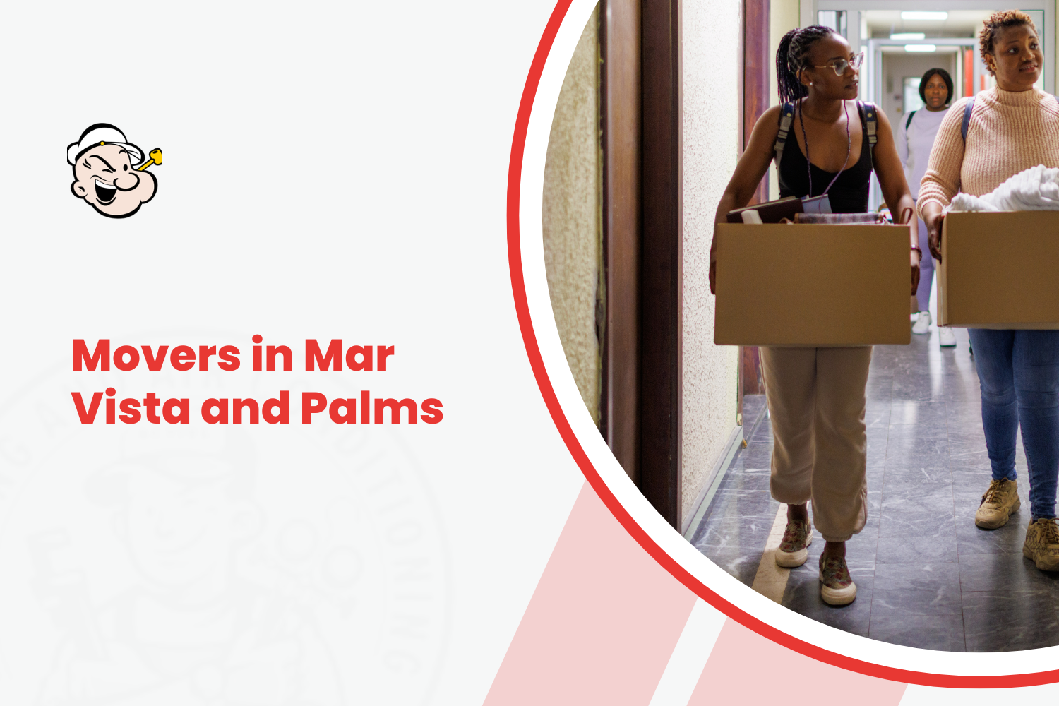 Two women carrying cardboard moving boxes down a hallway in Mar Vista