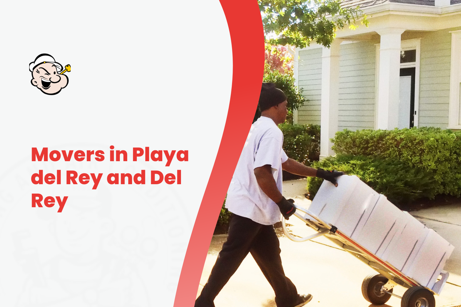 Mover using hand truck to transport large white boxes outside suburban home