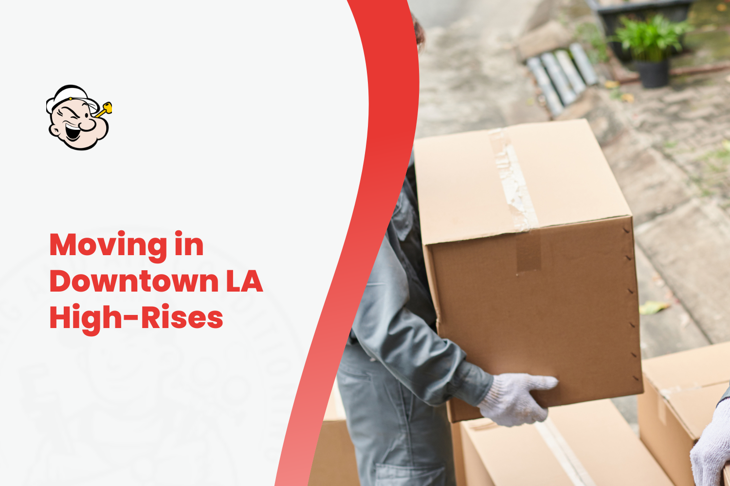 Movers carrying cardboard boxes during a Downtown LA high-rise apartment move