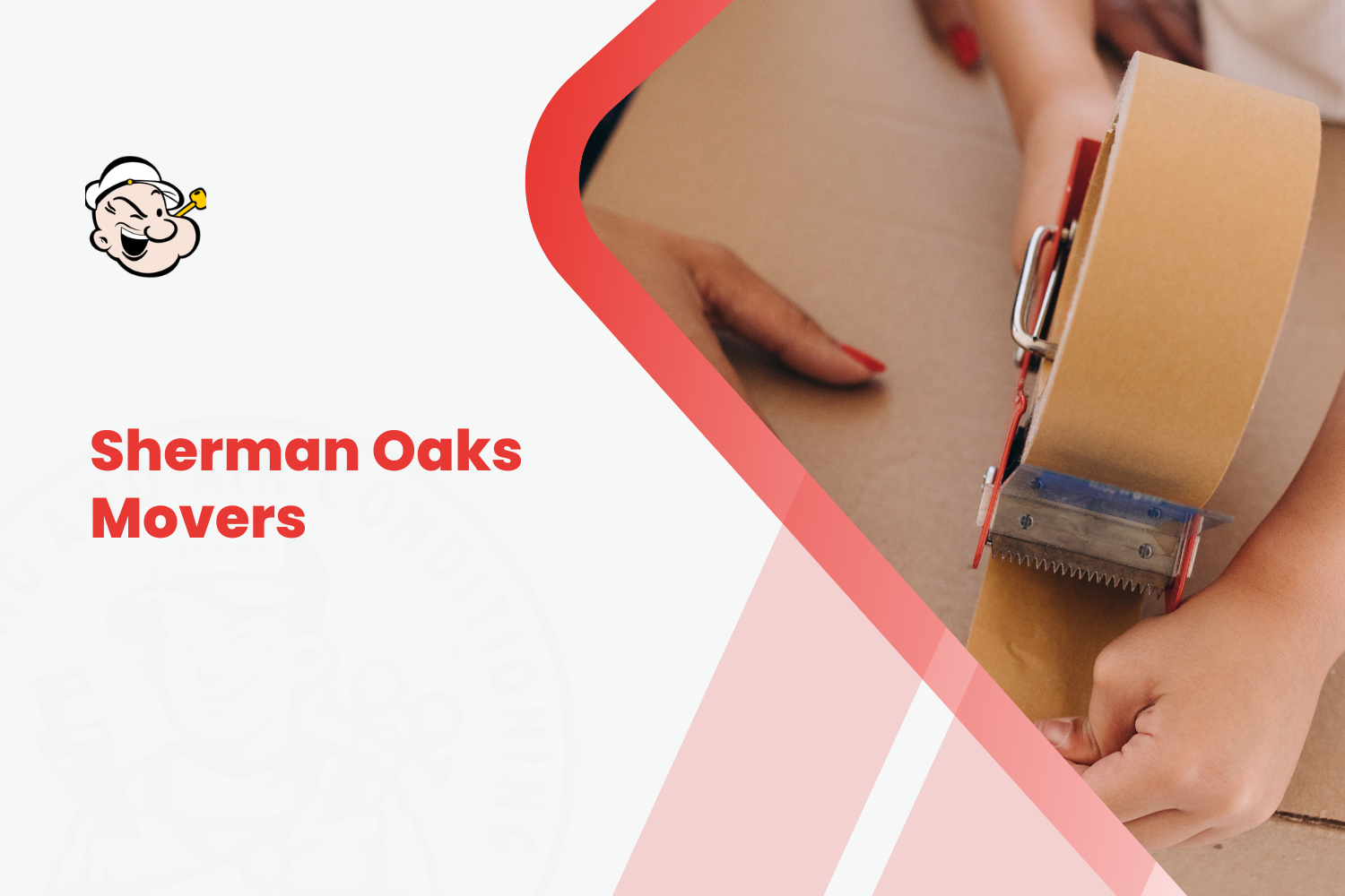 Sherman Oaks movers packing cardboard box with tape dispenser during relocation