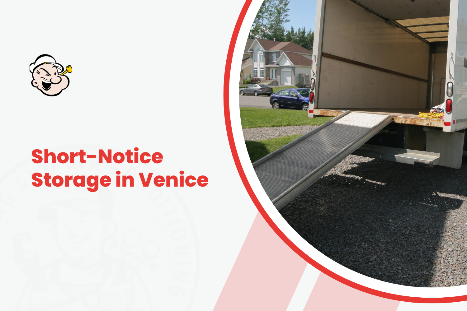 Moving truck with open ramp ready for short-notice storage in Venice