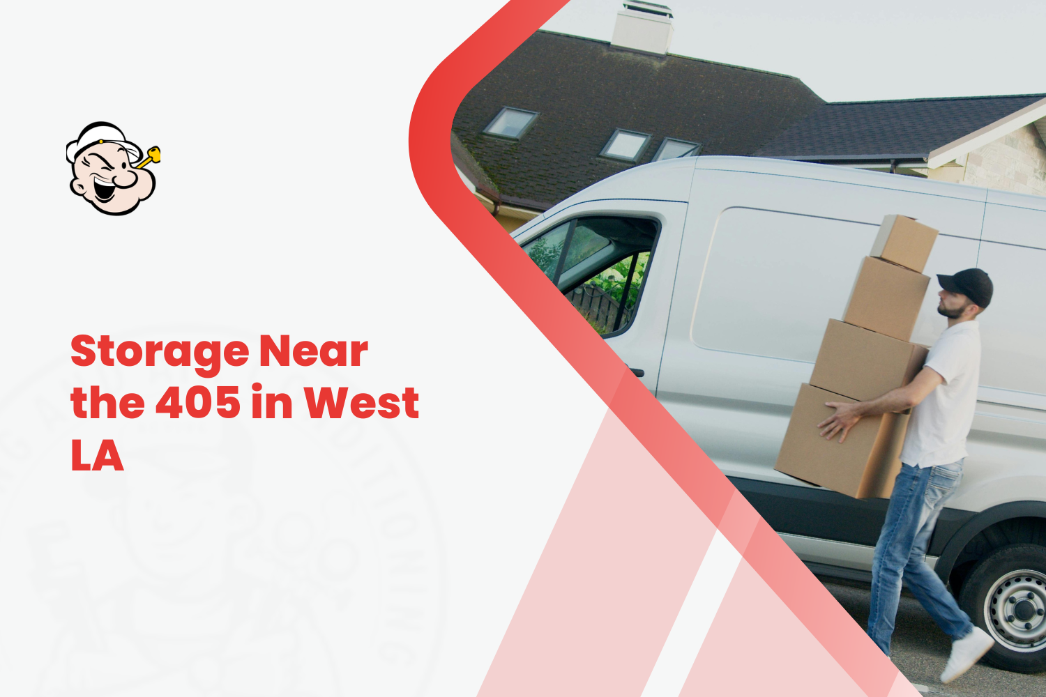 Mover carrying stacked cardboard boxes to white cargo van near West LA storage facility