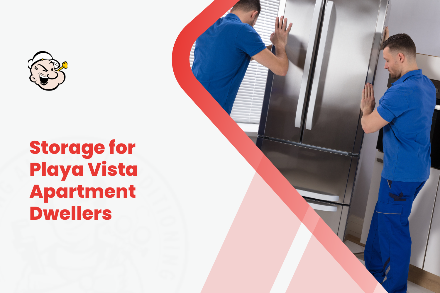 Two movers in blue uniforms relocating a stainless steel refrigerator in apartment
