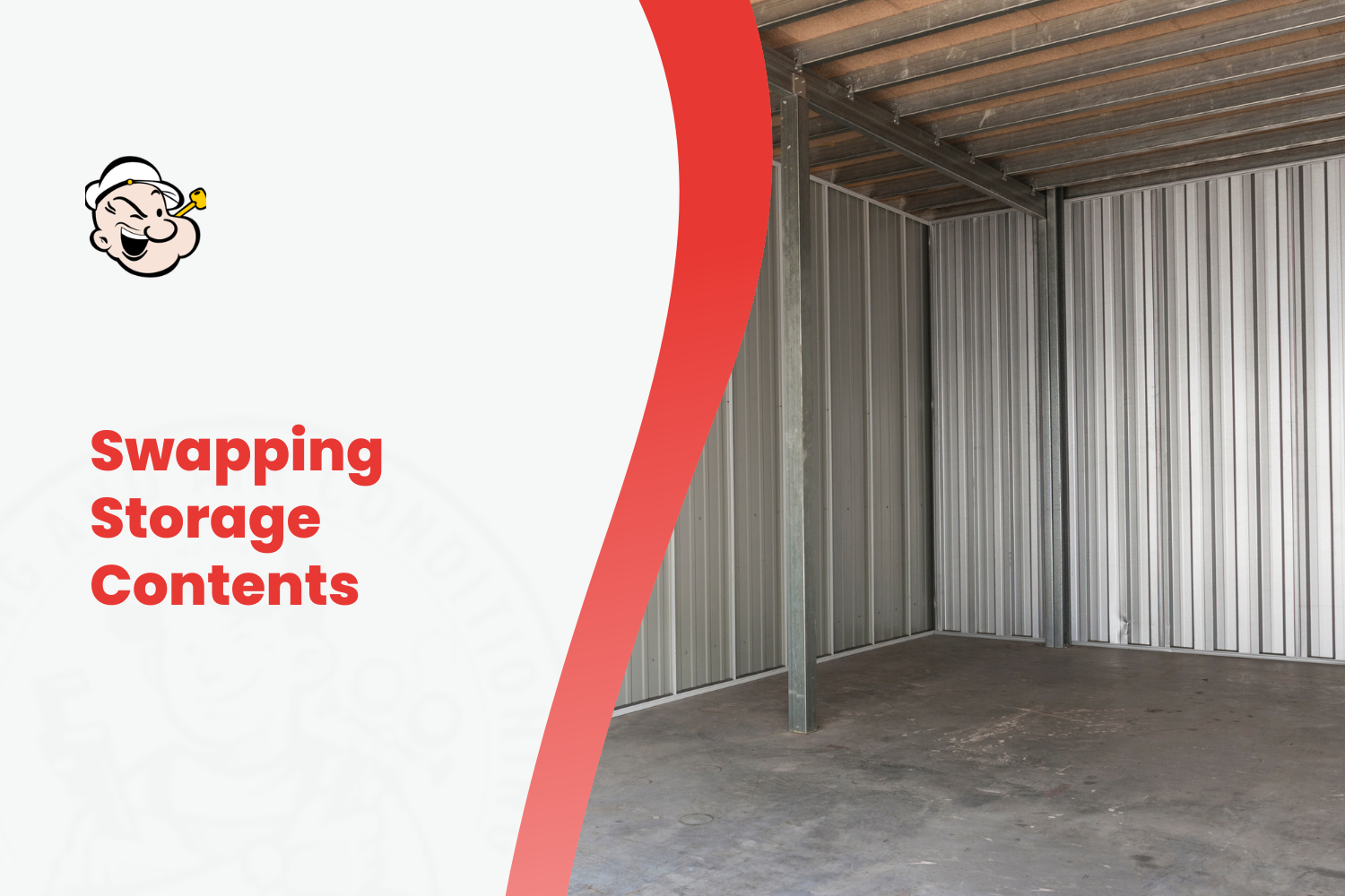 Empty metal storage unit with concrete floor for rotating seasonal items