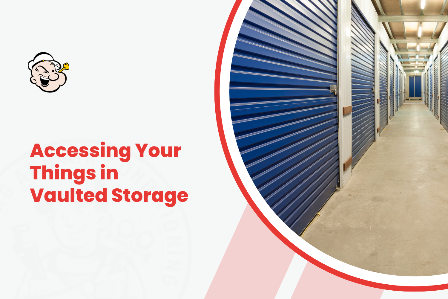 Blue roll-up doors lining an indoor self-storage facility hallway with bright lighting