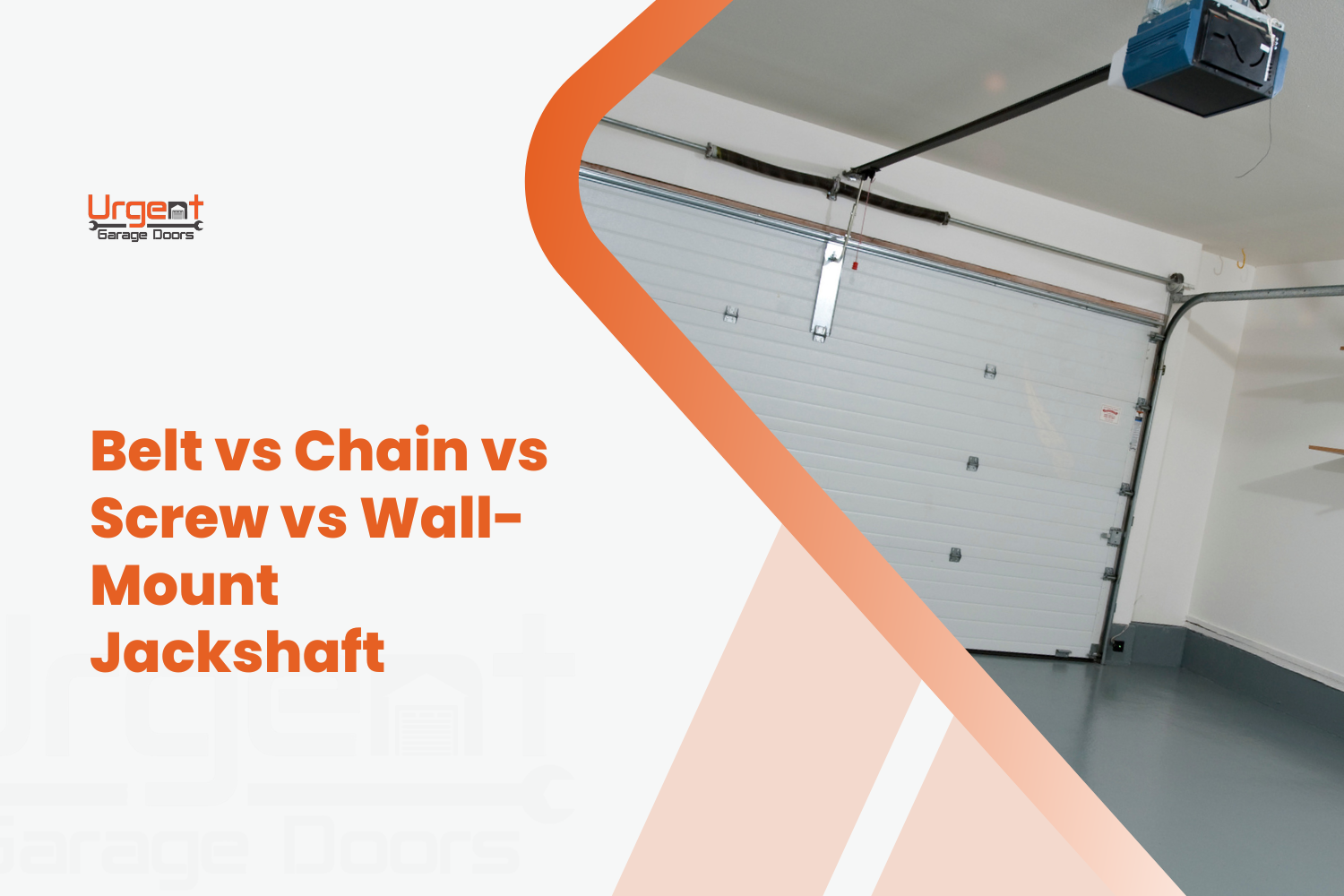 Garage door opener mounted on ceiling comparing belt chain screw jackshaft drive types