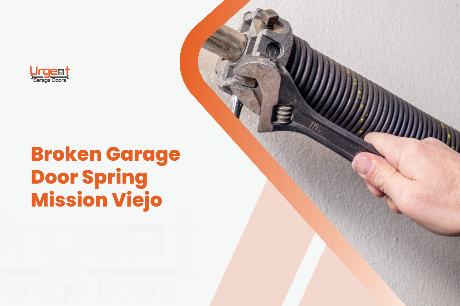 Technician using adjustable wrench to repair broken garage door torsion spring Mission Viejo