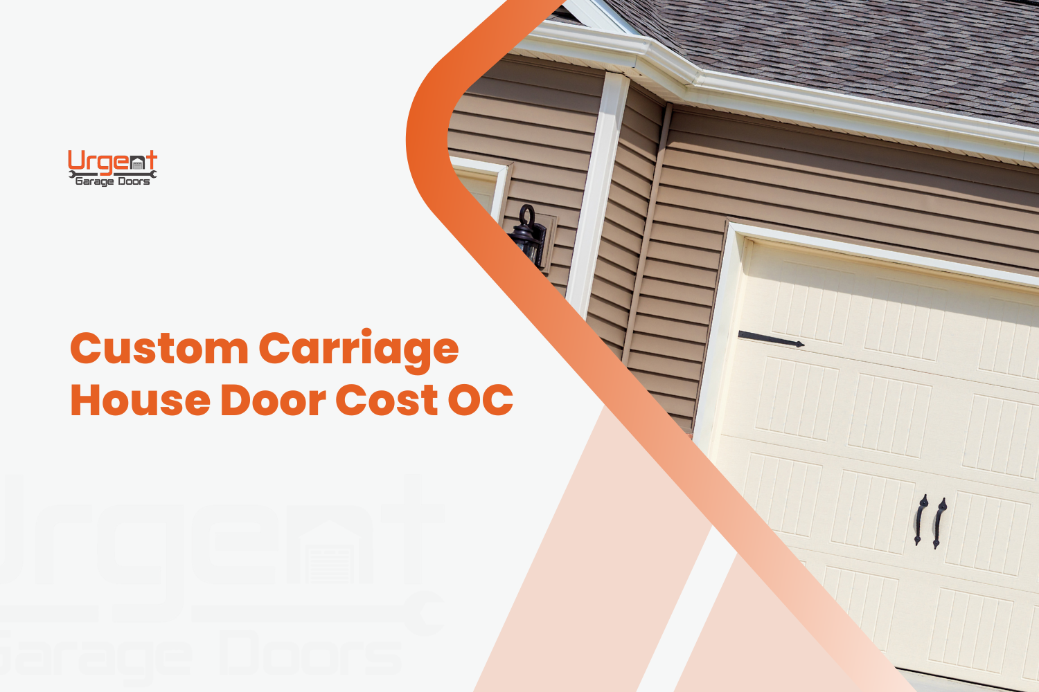 Custom carriage house garage door with decorative hardware on suburban home exterior