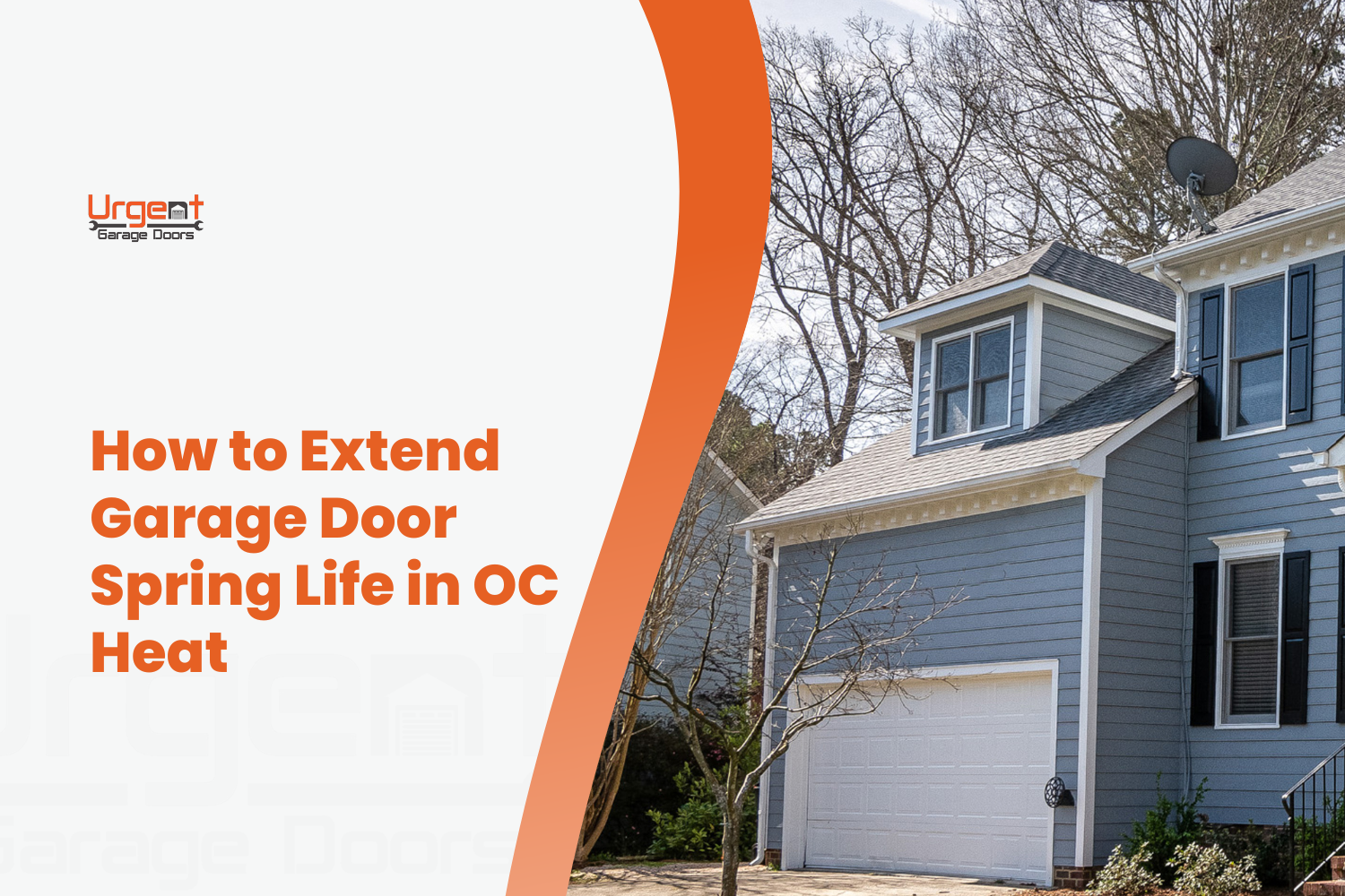 Blue suburban home with attached white garage door in Orange County neighborhood