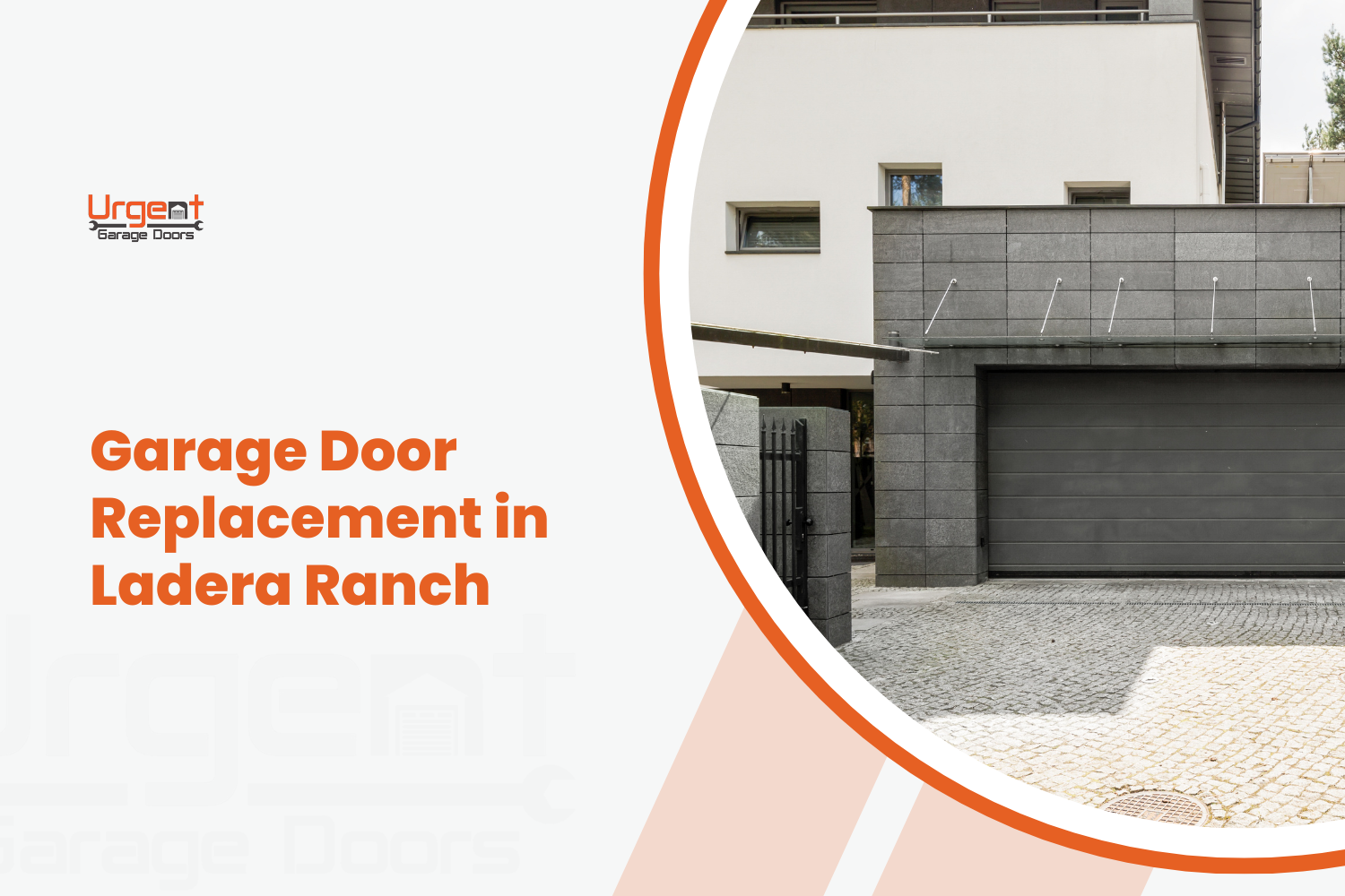 Modern dark gray sectional garage door on stone-clad home in Ladera Ranch replacement service