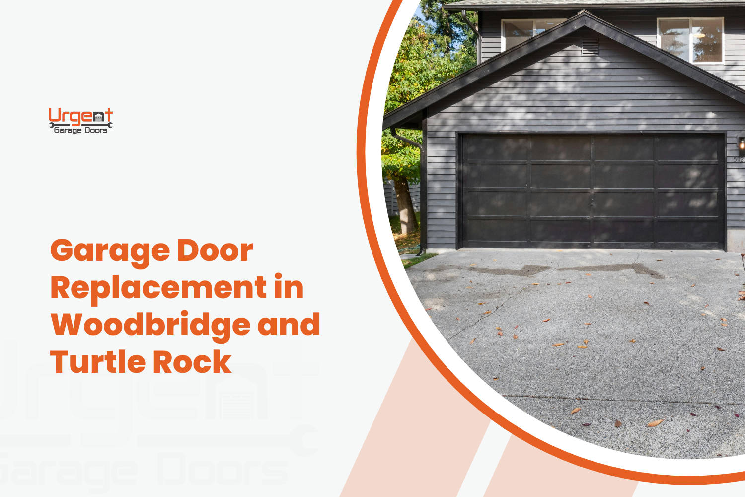 Dark panel garage door on gray home in Woodbridge Irvine neighborhood