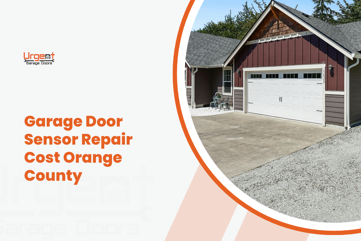 White garage door with sensors on a brown craftsman-style home in Orange County