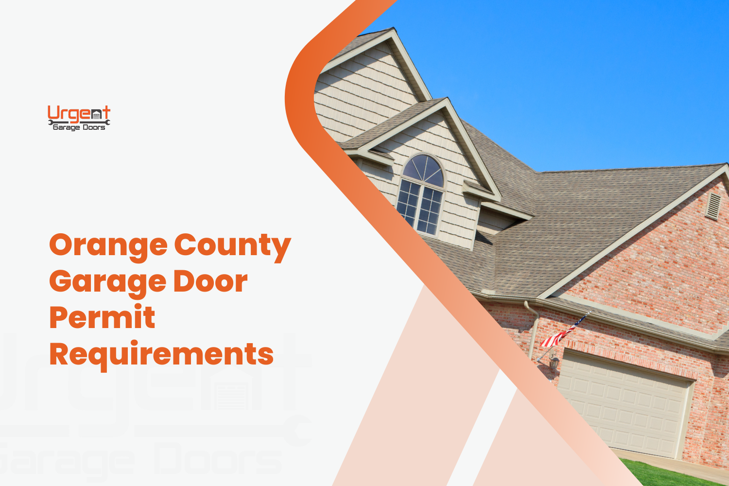 Orange County home with garage door and brick exterior under blue sky