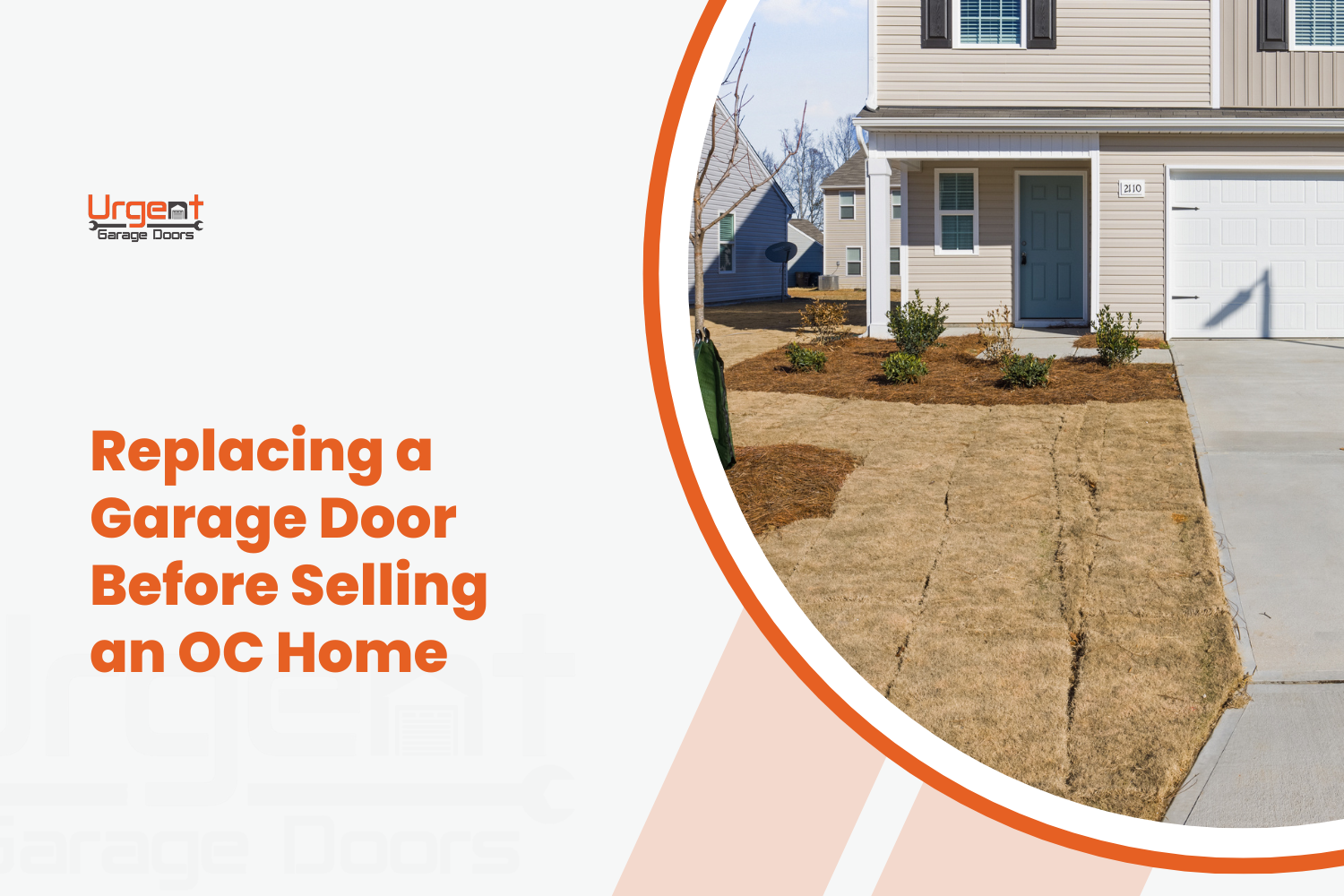 Suburban home with white garage door and concrete driveway for sale