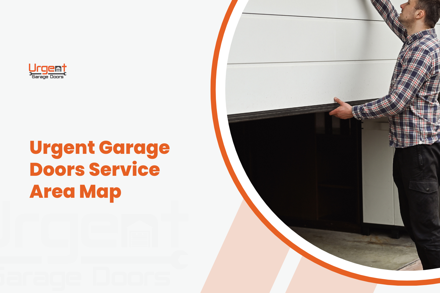 Urgent Garage Doors technician manually lifting a white sectional garage door