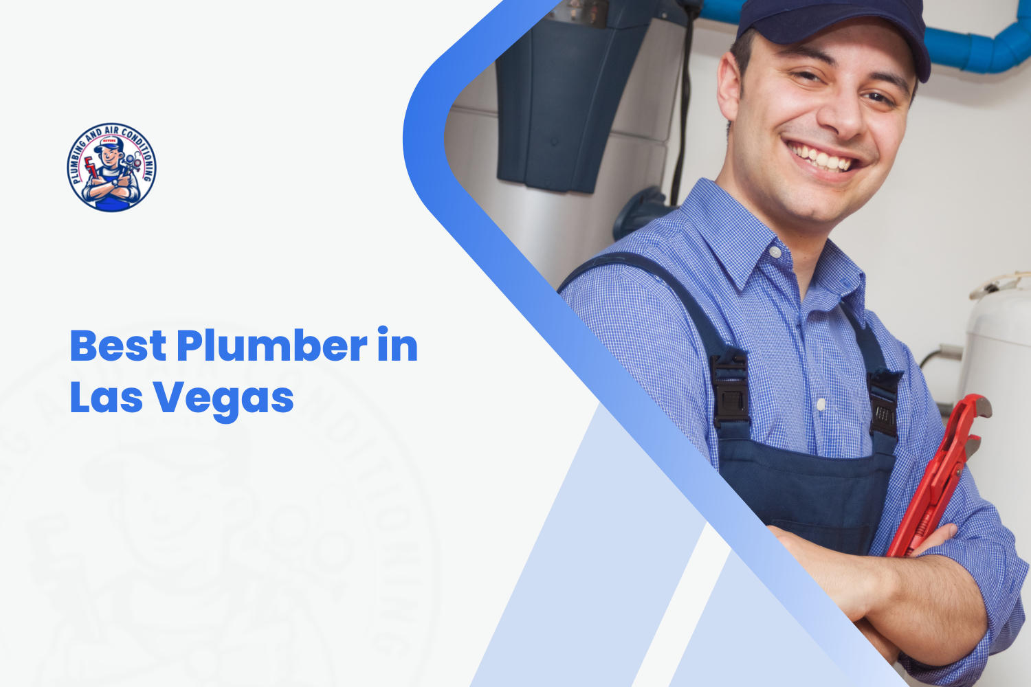 Smiling Las Vegas plumber in uniform holding red wrench with arms crossed