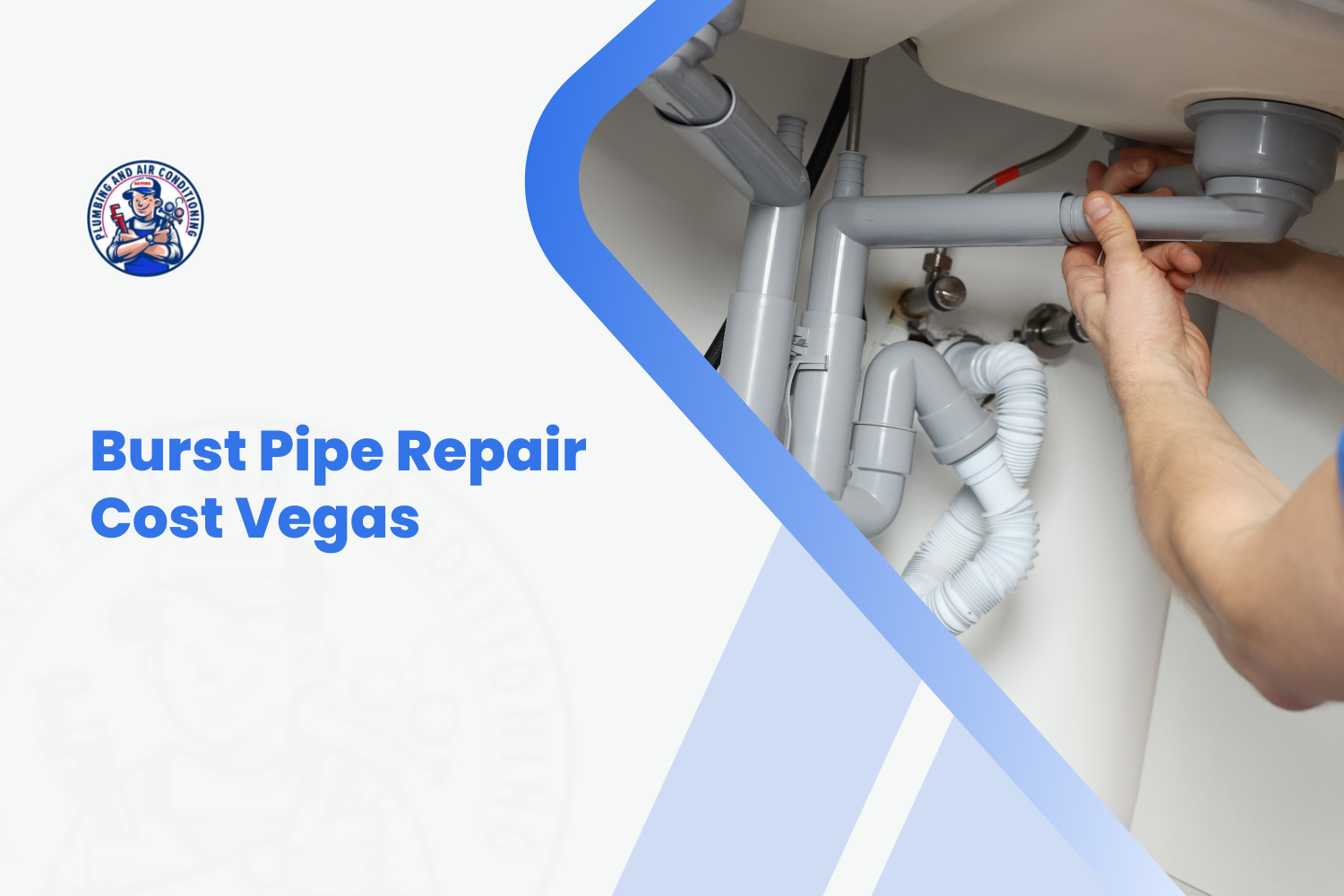 Plumber repairing burst pipe connections under kitchen sink in Las Vegas home