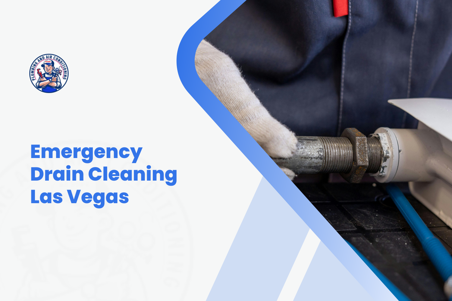 Plumber in gloves tightening pipe fitting for emergency drain cleaning Las Vegas