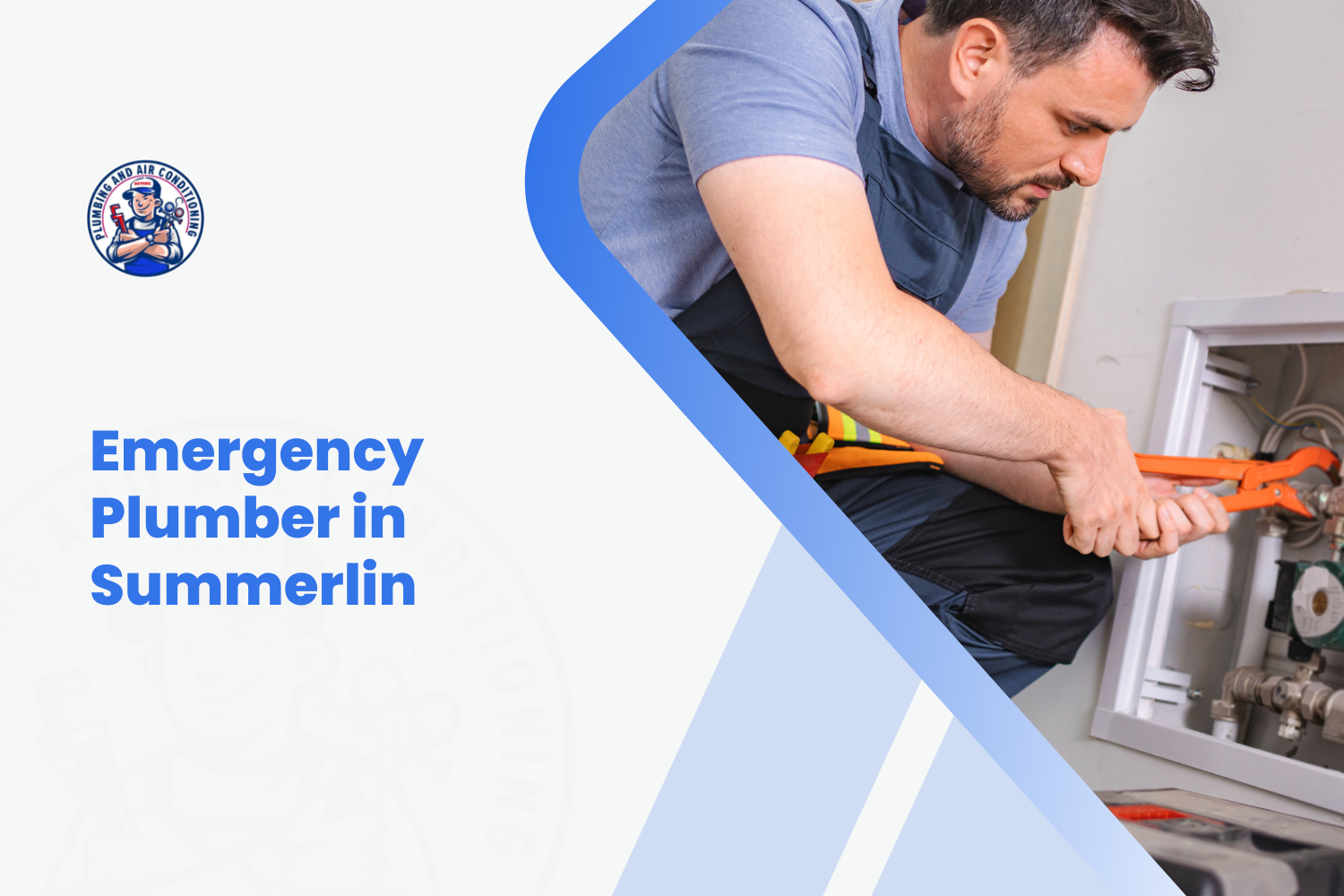 Emergency plumber using orange wrench on pipes for Summerlin same-day service