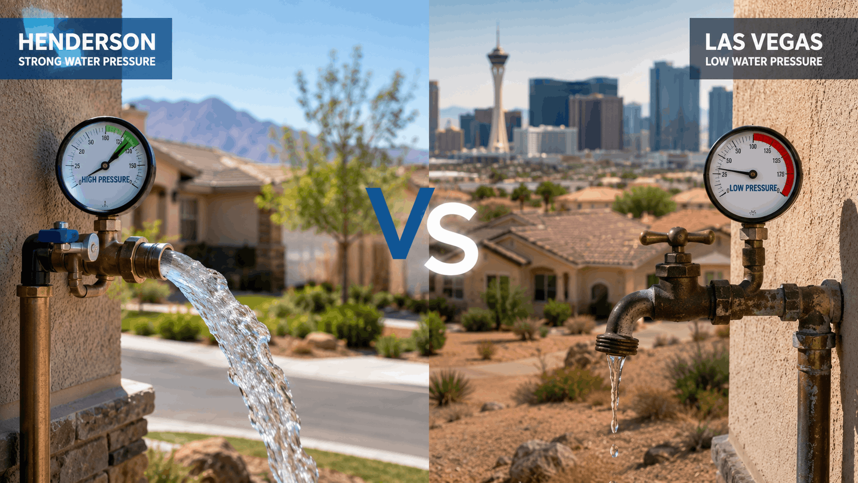 Henderson strong water pressure vs Las Vegas low water pressure gauges and faucets comparison