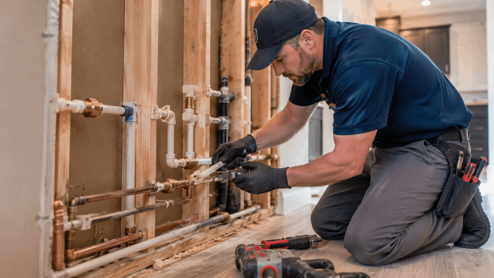 Licensed plumber replacing Kitec pipes with PEX and copper piping in Las Vegas home