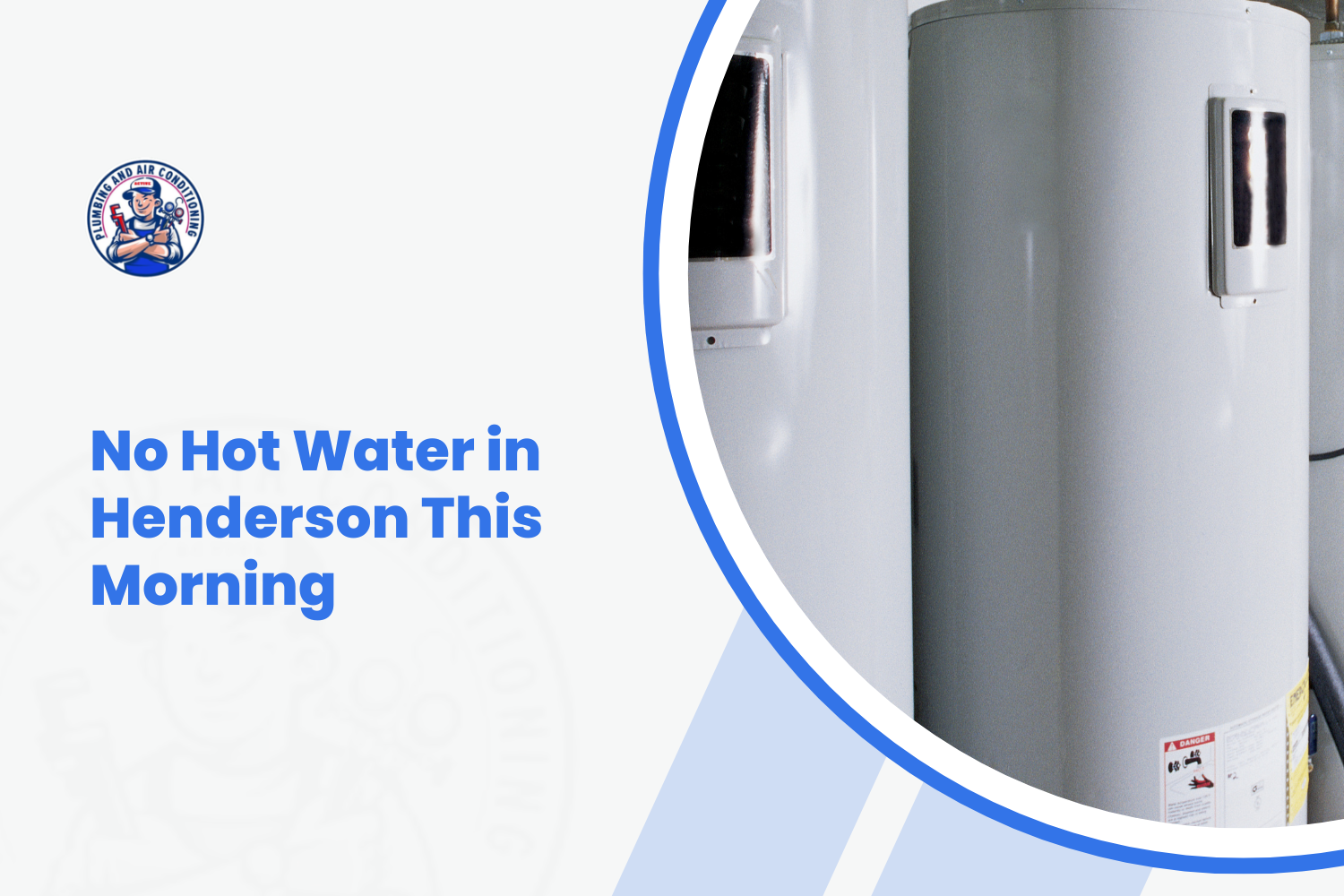 Electric water heater tank displayed beside No Hot Water in Henderson headline graphic