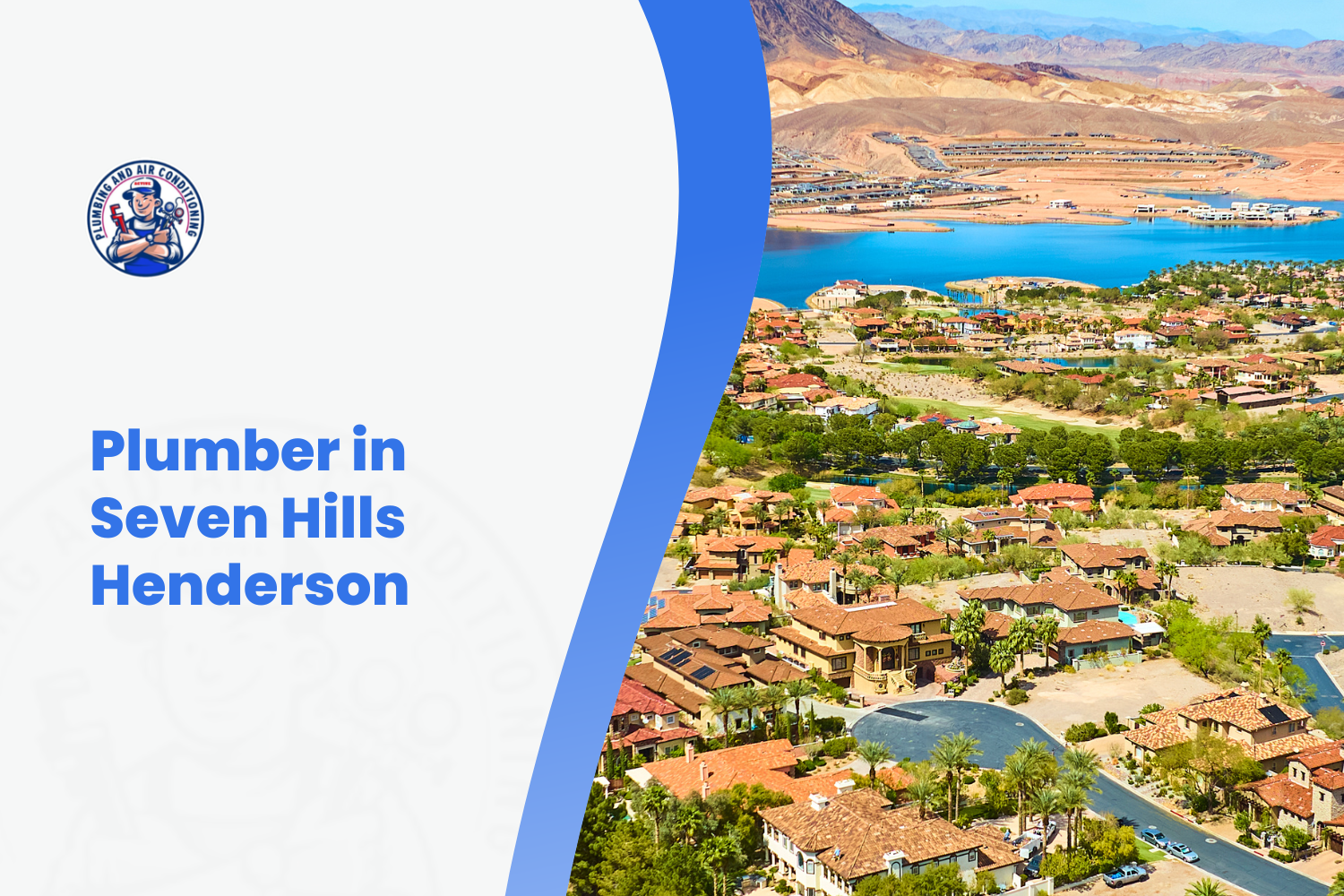 Aerial view of Seven Hills Henderson luxury homes near Lake Las Vegas with plumber logo