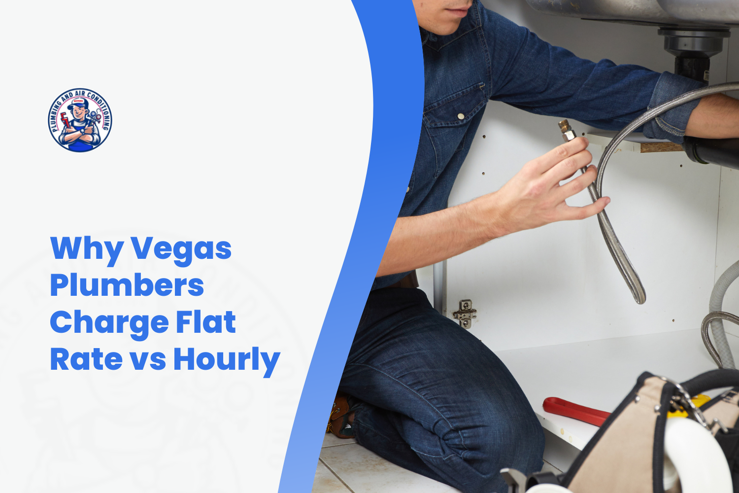 Vegas plumber working under kitchen sink connecting flexible water supply hoses