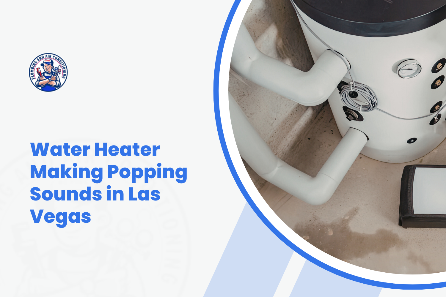 White water heater tank with pipes showing sediment buildup and moisture on floor