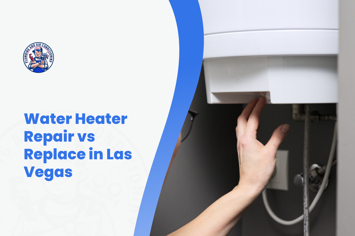 Hand adjusting thermostat dial on white water heater unit in Las Vegas home
