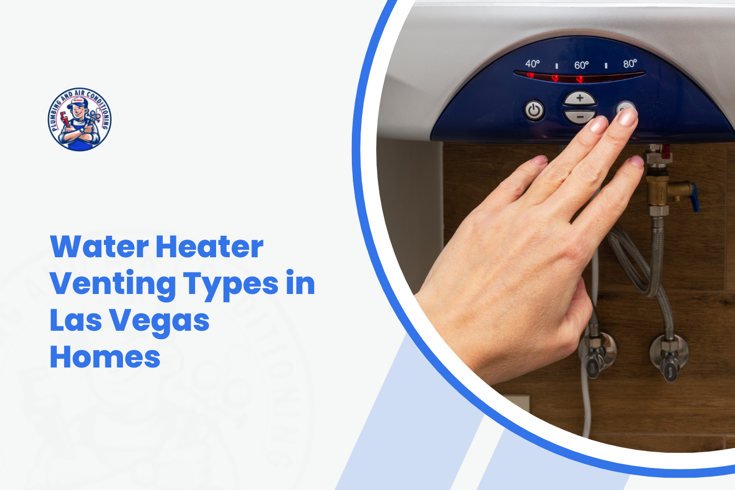 Hand adjusting temperature controls on a blue electric water heater unit