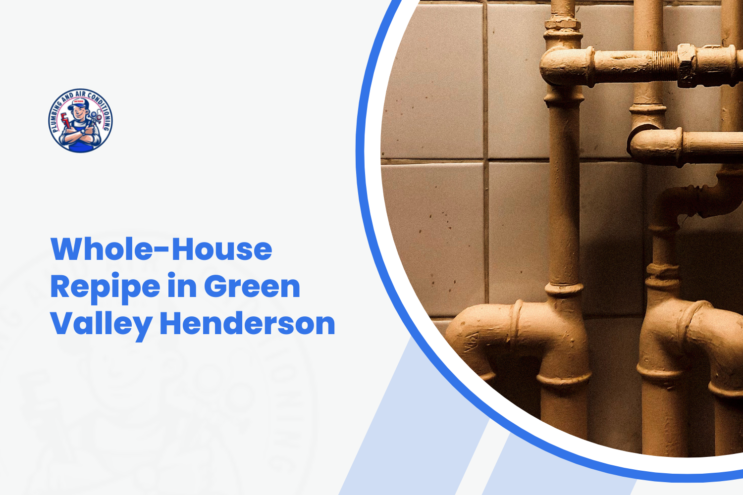 Corroded copper pipes against tiled wall requiring whole-house repipe in Henderson